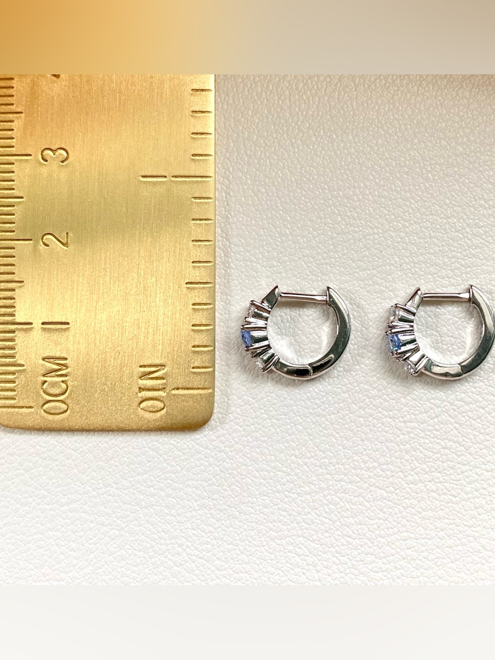 Silver Blue Sapphire & Cubic Zirconia Huggie Earrings - Picture 3 of 3